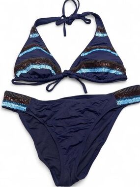 Navy Sequin Triangle Bikini Set - Women Swim Bikini